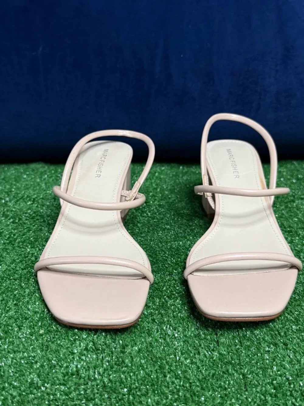 Marc Fisher Galvin Beige Single Strap Block Heel Square Toe Sandals Size 8M